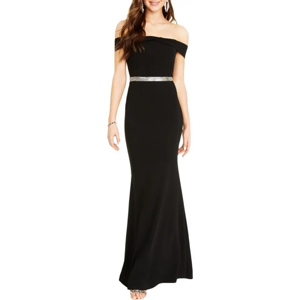Crystal Doll Womens All Black Embellished Formal Evening Gown Juniors Sizing 13